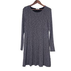 Michael Stars Ribbed Knit Dress XL Grey Long Sleeve Crewneck Soft Stretch USA